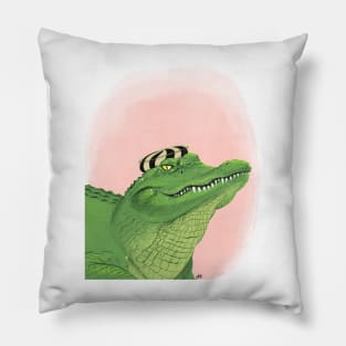 Alligator with hat on Pillow