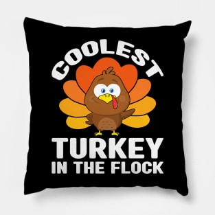 Boys Thanksgiving Kids Coolest Turkey in the Flock Pillow