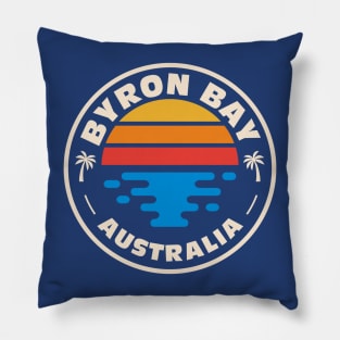 Retro Byron Bay Australia Vintage Surfing Beach Emblem Pillow