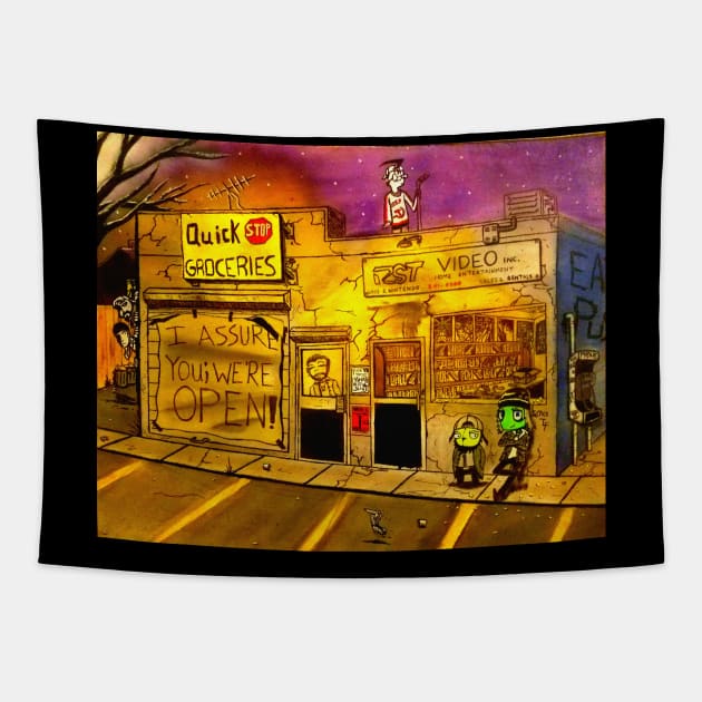 "We're Open" Tapestry by The Artwork of Harrison Sinclair