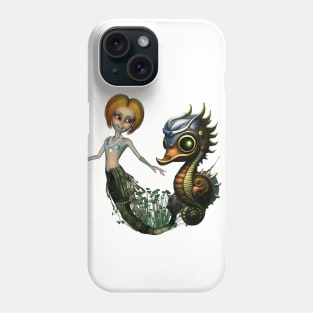 The friendship of the steampunk  mermaid and the seahorse. Phone Case