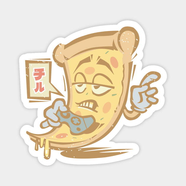 Japanese Vintage Pizza Gamer Saying Chill Magnet by ArtOnTheRun