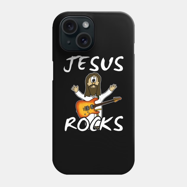 Jesus Rocks Electric Guitar Christian Guitarist Phone Case by doodlerob