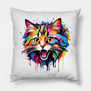 Cat Head Dripping Rainbow Graffiti Pillow