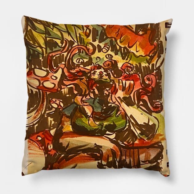 Mushroom Girl Pillow by Tomato Frog