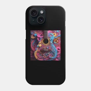 An abstract image of a guitar with musical symbols Phone Case