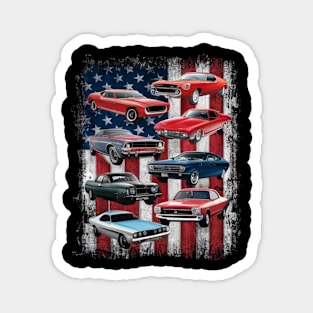 $Classic Muscle Car Retro American Flag Patriotic Magnet