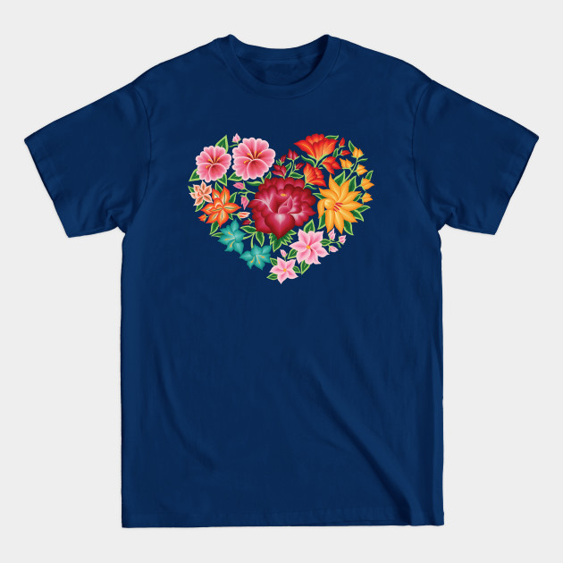 Discover Mexican Embroidery Style Heart Design from Oaxaca, México (Black Background) - Mexican Floral Design - T-Shirt