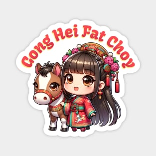 Cartoon Chinese New Year Horse and Girl Magnet