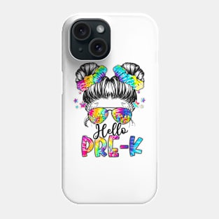 Hello Pre-K Back To School Messy Hair Bun Girl Tie Dye Phone Case