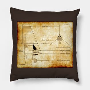 T16 Planetary Fighter Parchment Blueprint Pillow