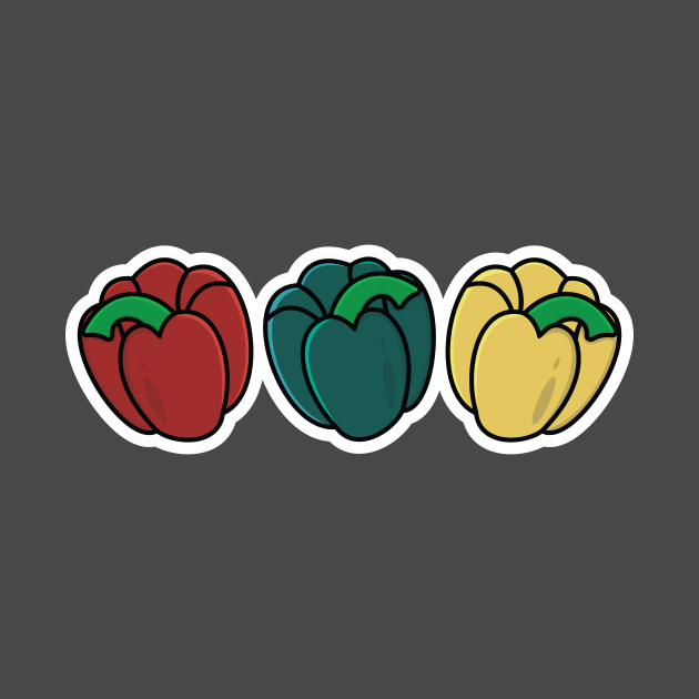 Green, Red, Yellow Bell Pepper Vegetables Sticker vector illustration. Food nature icon concept. Garden fresh food vegetable bell pepper sticker design logo. by AlviStudio