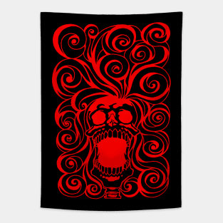 Screeching Skull With Bad Hair Day Red Tapestry