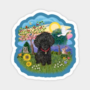 A Scenic Meadow With a Fluffy Black Toy Poodle Magnet