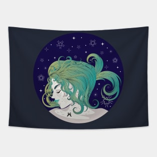 Pisces girl with green hair Tapestry