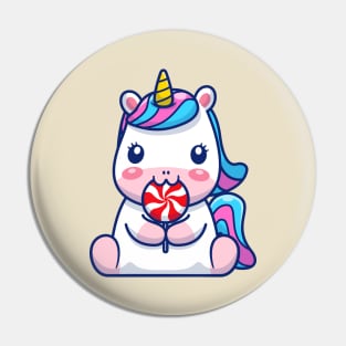 Cute Unicorn Eating Lollipop Cartoon Pin