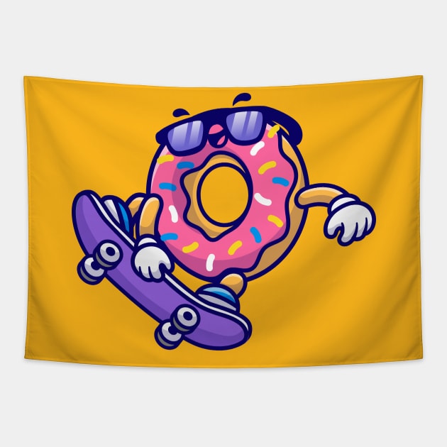 Cute Doughnut Playing Skateboard Tapestry by MaiKStore