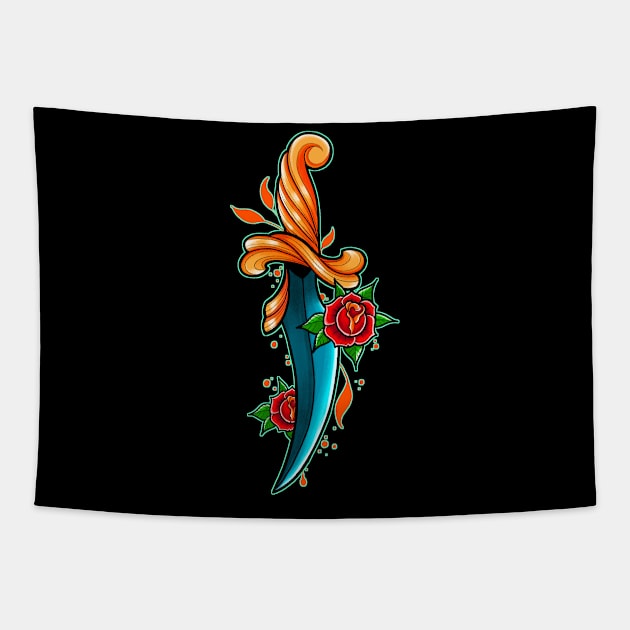 Traditional Tattoo Rose & Dagger Tapestry by DUFE