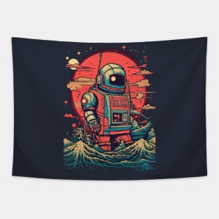 Robot crashing through the waves Tapestry