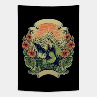 Iguana Floral Retro Vintage Tapestry