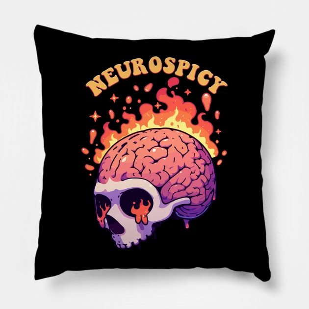 neurospicy drippy skull Pillow by hunnydoll