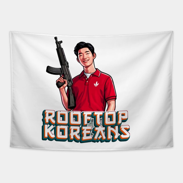 Rooftop Koreans Tapestry by Rawlifegraphic