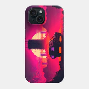 Dystopian Cyberpunk City And Retro Futuristic Car In Synthwave Aesthetic Phone Case