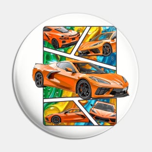 Multiple Angles of the Orange C8 Corvette Presented In A Bold Vibrant Panel Art Display Supercar Sports Car Racecar Amplify Orange Corvette C8 Pin