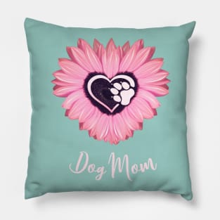 Dog mom pink sunflower paw print Pillow