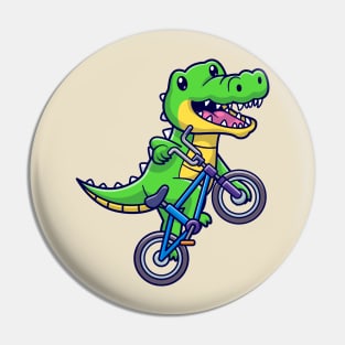 Cute Crocodile Riding Bicycle Cartoon Pin