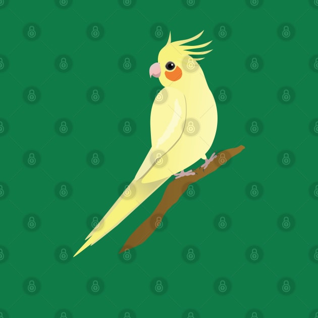 A yellow cockatiel perched on a branch by Bwiselizzy