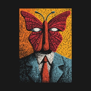 Creepy Butterfly-Headed Businessman Surreal Dark Art T-Shirt