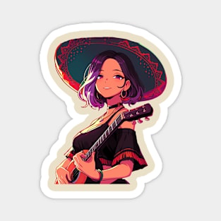 Cinco de mayo anime girls with guitar Magnet