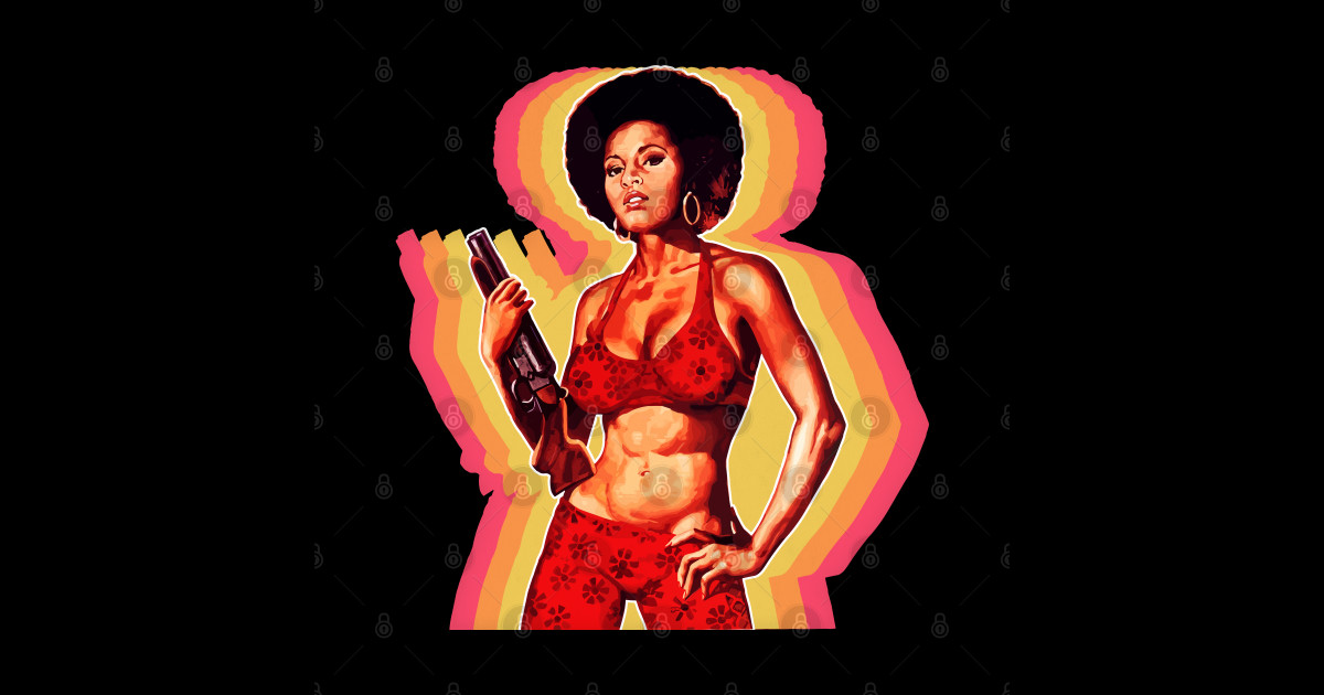 T-shirt Pam Grier Rétro 80s, Fan Art, Coupe Régulière, Manches Longues, Coton
