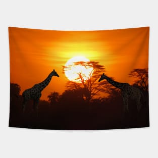 Sundown with Giraffes on Safari in Kenya / Africa Tapestry