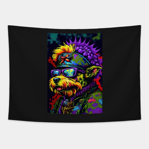 Psychedelic Dog with Sunglasses Tapestry by dholzric