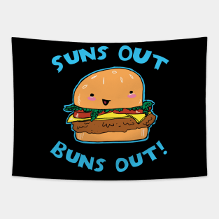 Suns Out Buns Out Cute Cheeseburger Food Pun Graphic Tapestry