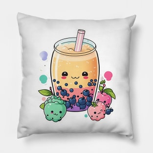 Cute Bubble Tea Cartoon Boba Drawing Pillow