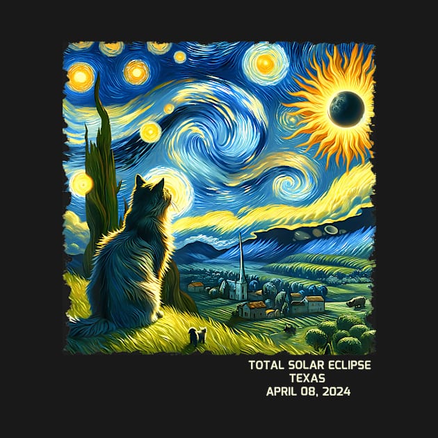 Total Solar Eclipse April 08 2024 Texas Starry Night Cat by Diana-Arts-C