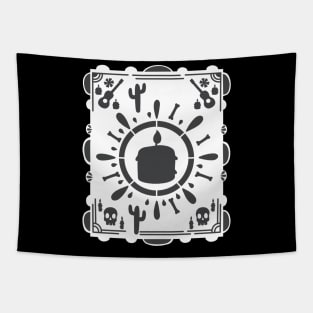 Dia De Los Muertos- black candle- white Papel Picado - Black Cactus Tapestry