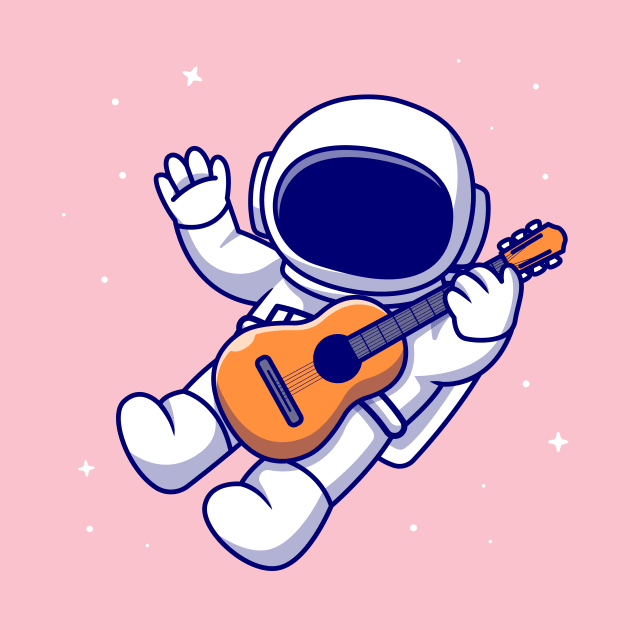 Cute Astronaut Playing Guitar In Space Cartoon by Catalyst Labs