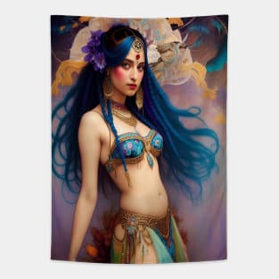 Dancing Art a Exotic Floral Blue Haired Belly Dancer Tapestry