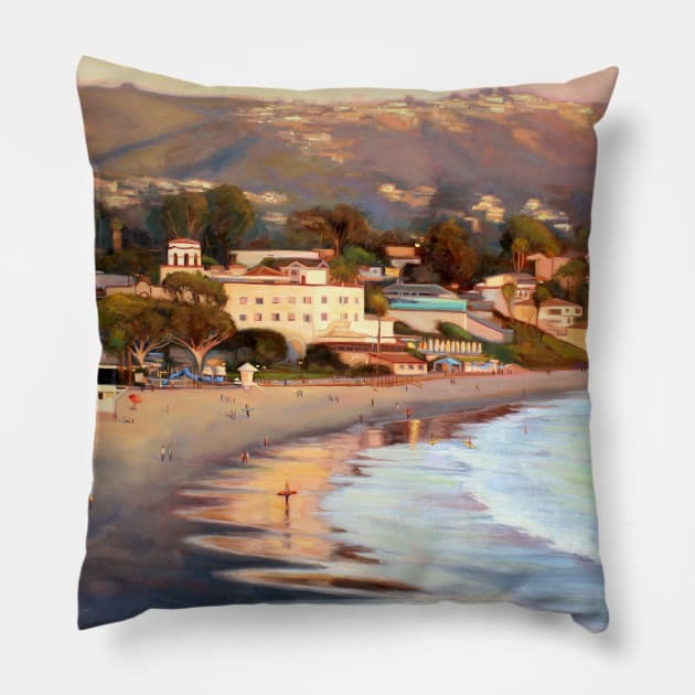 The Golden City Laguna Beach Pillow by Abstrotica