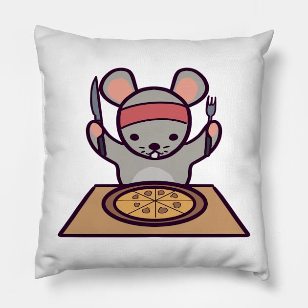 Cute Rat Pizza Day Pillow by ThumboArtBumbo