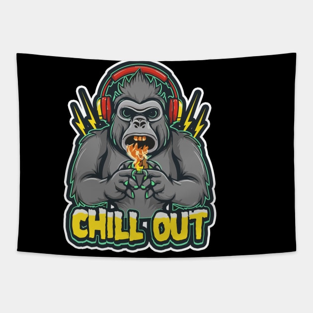 Urban Vibe: Gorilla Wearing Headphones Tapestry by diegotorres