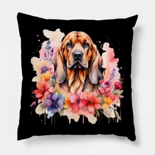 A bloodhound decorated with beautiful watercolor flowers Pillow