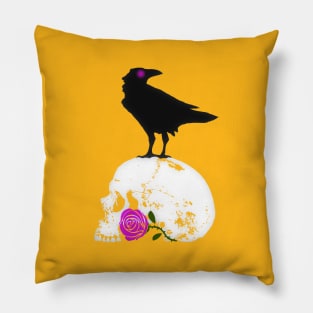 The Raven and the Pink Rose Pillow