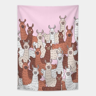 Llama Party - Brown Beige Pink Tapestry