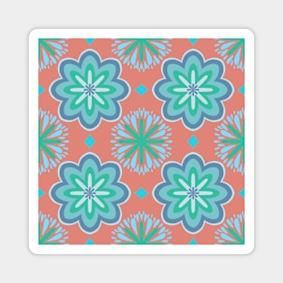 Vintage blue flower pattern on peach background Magnet