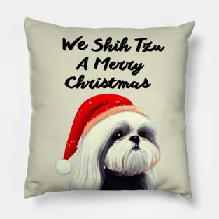 White Shih Tzu Maltese Puppy Christmas Crusty White Dog Mom of Malshi Pillow